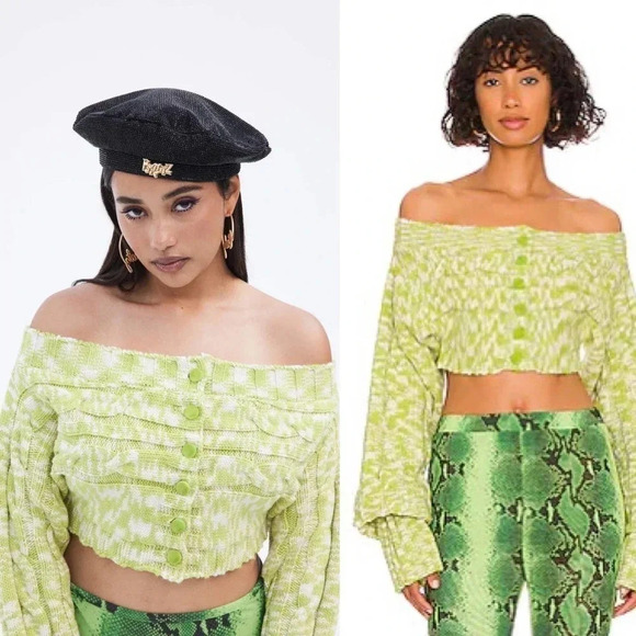 Cults Gaia Maressa Kiwi green off shoulder Bratz sweater M - Picture 1 of 12